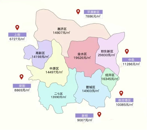 5月郑州各区域房价地图