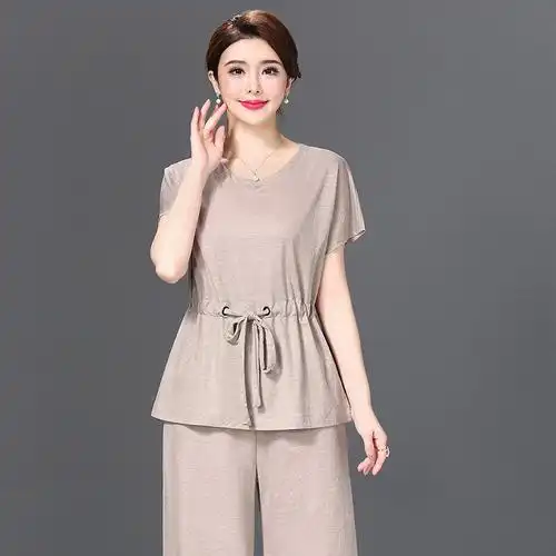 母亲节妈妈夏装套装夏短袖两件套宽松大码中年女装中老年夏季衣服