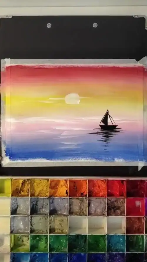 海边落日-水粉画教程