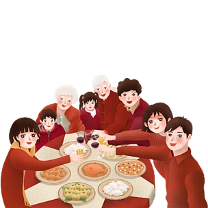 过年一家人吃饭插画人物设计