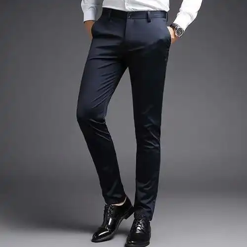 春秋款休闲裤男士修身商务厚款西裤男直筒弹力韩版修身小脚裤男