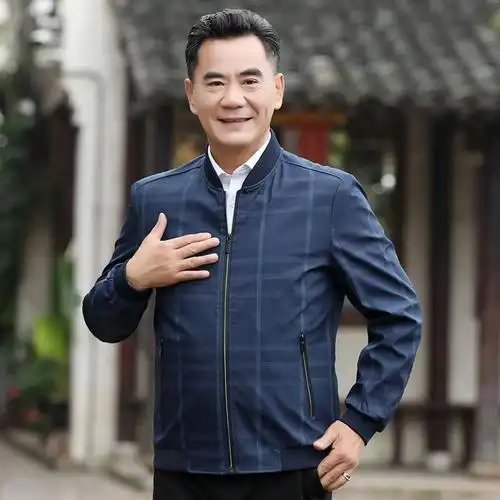 梵克公牛季中年男装夹克衫中老年人男士外套爸爸秋装上衣老爸薄款外衣