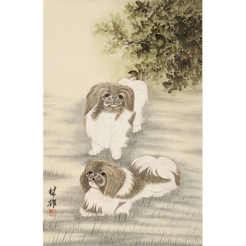 手绘名家字画方楚雄二尺竖幅精品工笔 狗 动物国画装饰挂带带证书