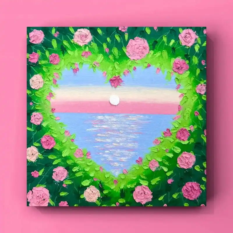 油画棒 | 玫瑰与海.蓝色海,红色玫瑰,一见心动95 #高尔 - 抖音