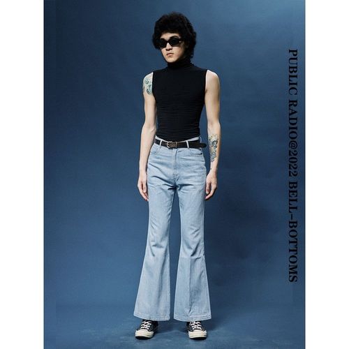 public radio 香港90年代牛仔喇叭裤嬉皮士美式复古水洗高腰disco