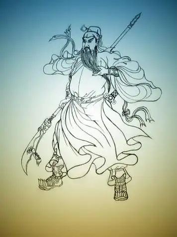 > 黑白色纹身手稿素材关羽设计图一分钟教你画侧面关公!