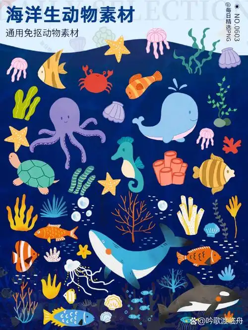 世界海洋日可爱卡通海底世界免抠png素材