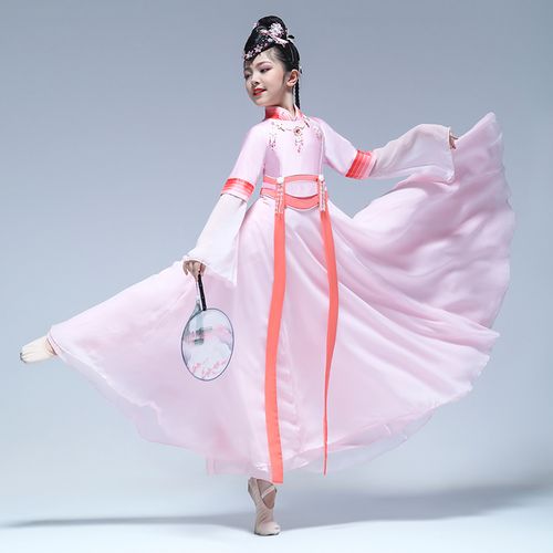 儿童古典舞演出服中国风女童飘逸汉服少儿表演民族舞蹈扇子舞服装