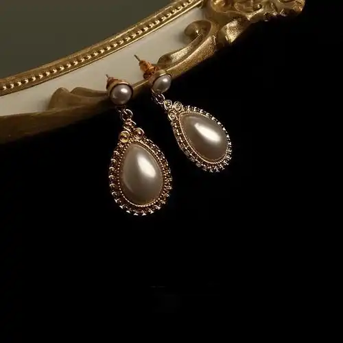 主图耳针款olddream复古珍珠耳钉女简约法式宫廷优雅圆形珍珠耳环耳坠