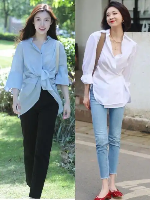 衬衫的穿法多种造型女(白色中长款衬衫怎么搭配下身)插图