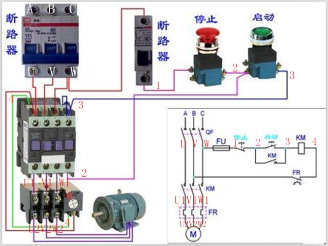 这是简单的起保停电路,根据电路图画出实物图,画法有多种的.