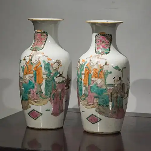 清同治粉彩天官赐福花瓶(一对)文玩古董瓷器收藏办公室中式摆件