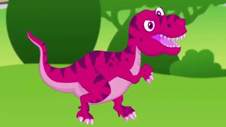 两只恐龙敲开了霸王龙的蛋,小霸王龙破壳而出,追着它们不放