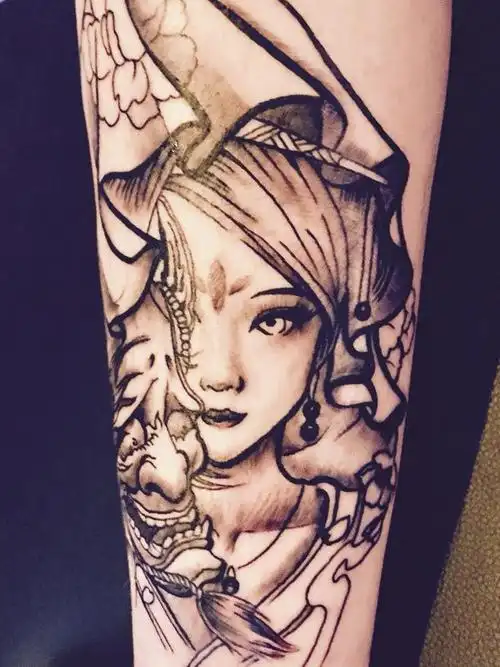 小腿艺妓_纹身图案手稿图片_李鑫的纹身作品集