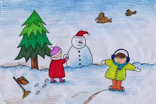 下雪了/少儿绘画作品/儿童画/网络美术馆_中国少儿美术教育网