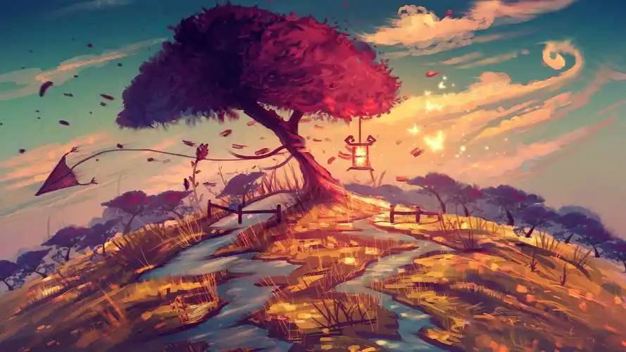 奇幻树木意境绝美手绘插画