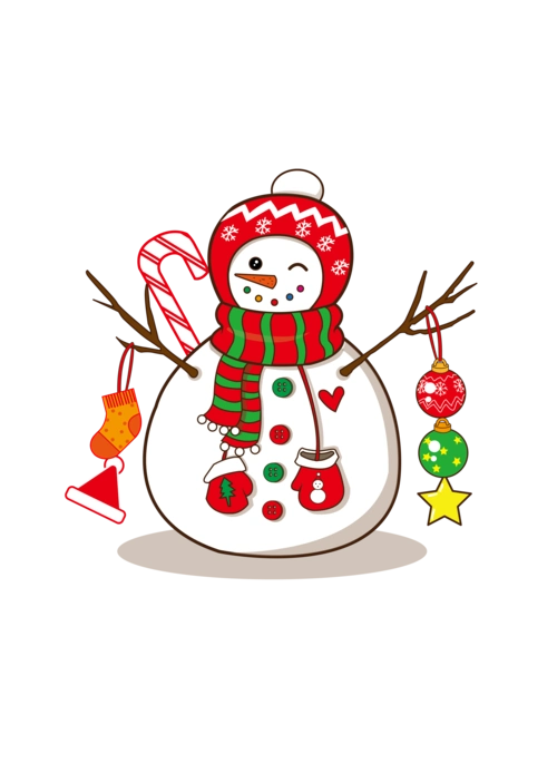 圣诞节戴着红色帽子的圣诞雪人