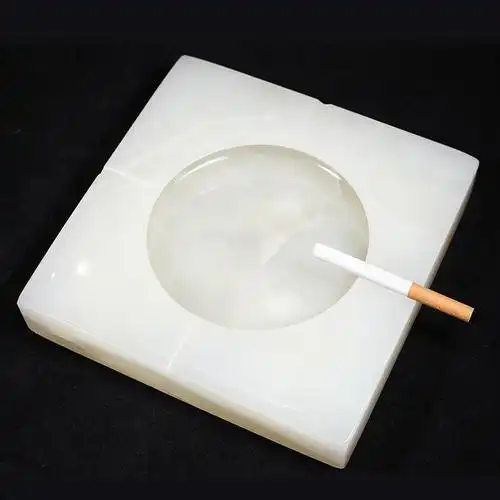 天然白玉石方形烟灰缸高档办公室家用创意大号酒店刻字送礼品奢华
