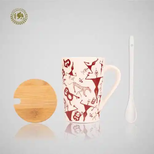 新疆博物馆创意白瓷水杯子咖啡杯马克杯带盖勺个性文创生日礼物 55.