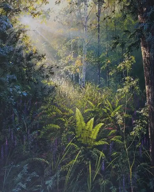 油画欣赏  下面这组油画作者描绘的主要是森林中的风景,以茂密的树林