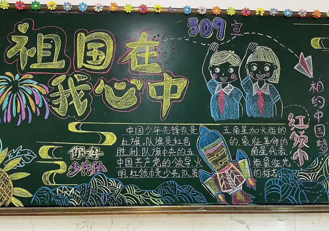 祖国在我心中9899#黑板报粉笔画 #国庆黑板报 #爱国主题 - 抖音