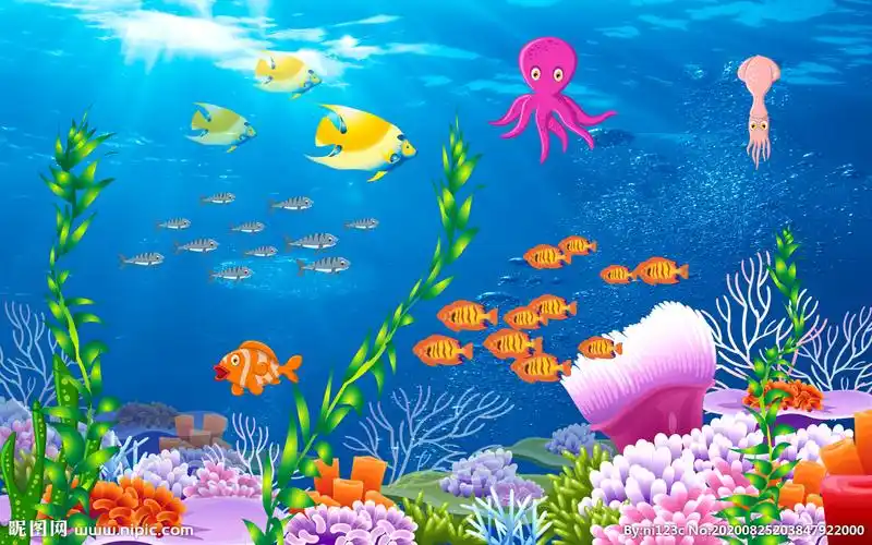3d立体卡通海底世界儿童房背景图片