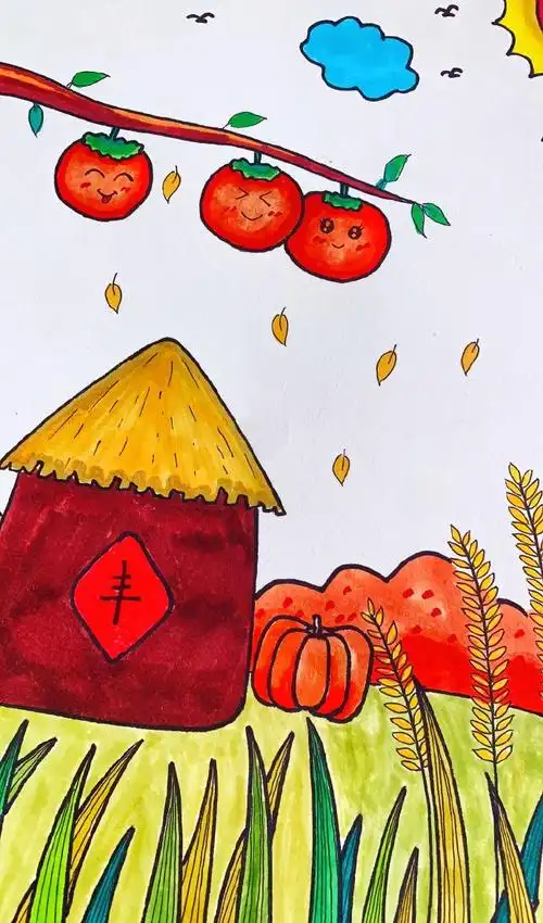 丰收的季节主题画#丰收的季节 #丰收简笔画#儿童画 #秋收儿童画 #秋天