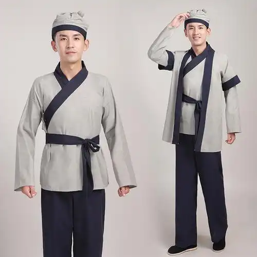 古代平民百姓服老粗布古装小二跑堂服店小二茶馆服装农民表演服 黑色