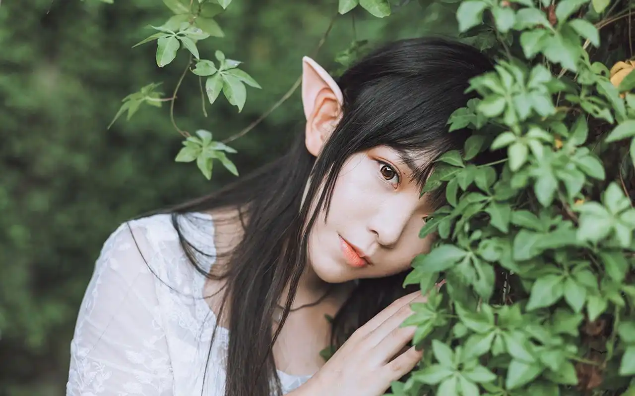 森林精灵唯美白纱裙户外写真图片桌面壁纸