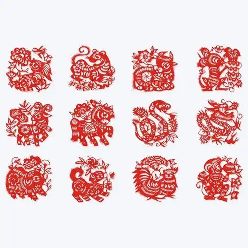 12生肖贴纸十二生肖传统剪纸1套12动物窗花幼儿园儿童纸质贴纸