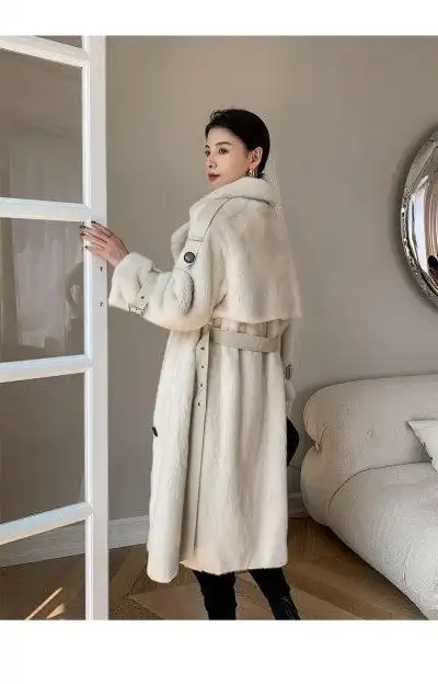 进口年轻款貂皮大衣女2020年新款时尚纯整貂毛皮草风衣长款外套女