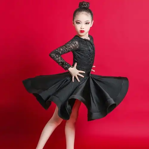 拉丁舞洛利塔秋季练功服女少儿比赛服女童丝绒长袖拉丁舞演出服
