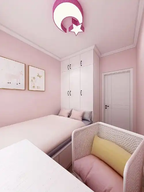 增加金属装饰线使层次更加丰富,儿童房女孩居室使用淡粉色的墙漆,榻榻