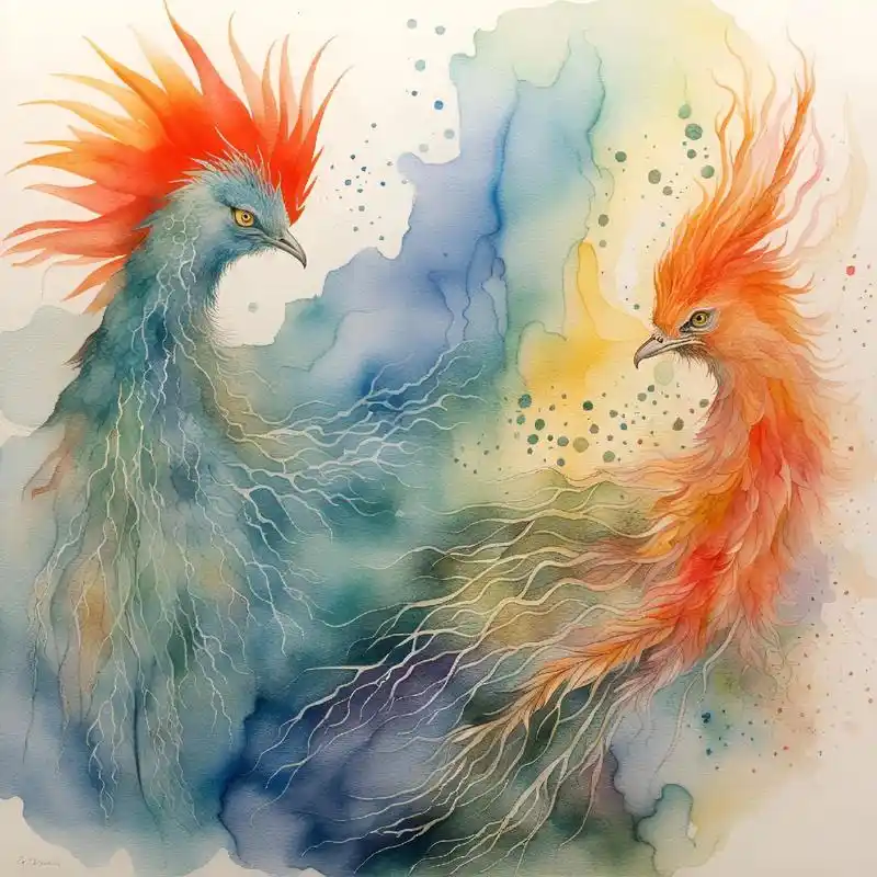 火凤凰.火凤凰～超美水彩渲染   #ai绘画 #唯美壁纸 # - 抖音