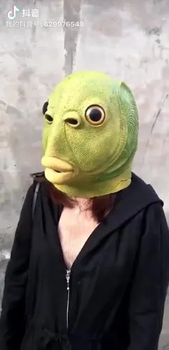 绿鱼人面具绿鱼怪面具抖音同款2020爆款绿皮鱼头怪动物乳胶头套男