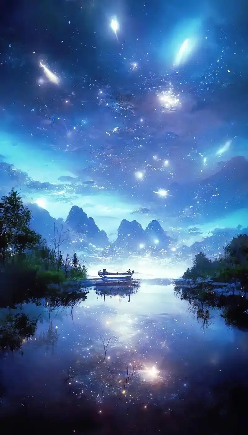 夜晚星空月亮和天空融为一体.#创作灵感 #唯美意境 #视觉震 - 抖音