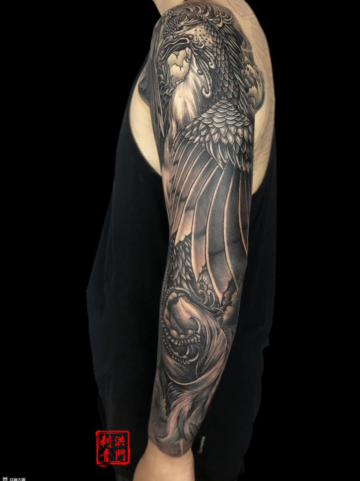凤凰花臂_纹身图案手稿图片_大鹤的纹身作品集