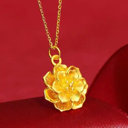 黄金花朵吊坠女款999足金玫瑰牡丹花项链纯金锁骨项链七夕节礼物