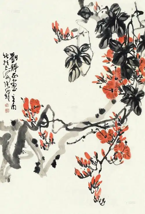 0279辛酉1981年作凌霄花镜片设色纸本