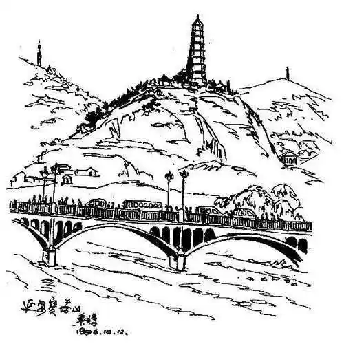 简笔画山陕北革命陕西延河宝塔延安旅游革命圣地红色革命延安插画