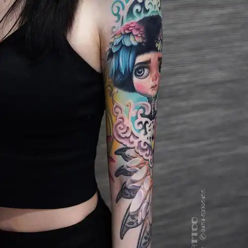 欧美翅膀重彩花臂"没有人过着_纹身吧社区 - 纹身大咖