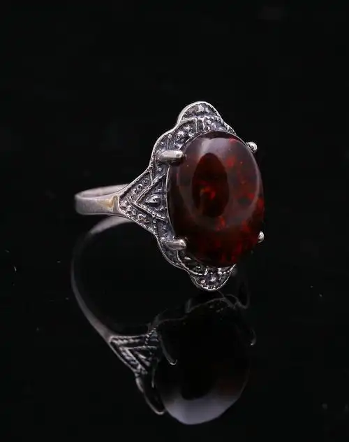 复古银民族风血珀戒指