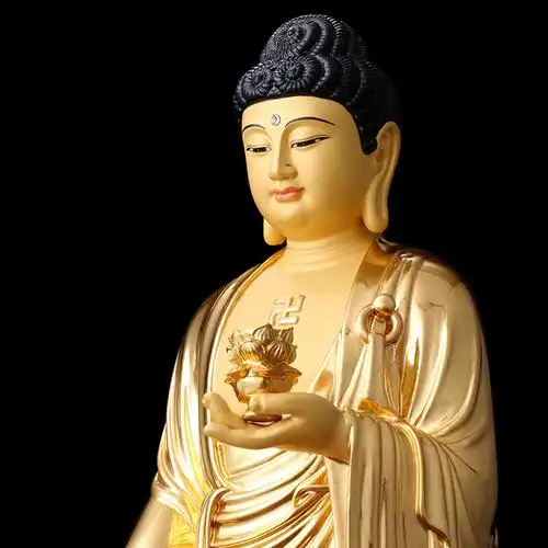 西方三圣手工贴金阿弥陀佛纯铜佛像菩萨家居供奉摆件