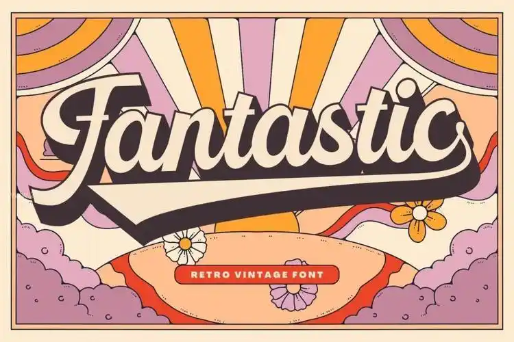 70年代怀旧复古风格的手写立体英文海报字体retrovintage