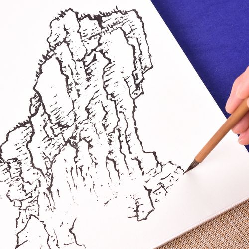 工笔画底稿白描画稿山水画石头宣纸线描成品初学宣纸
