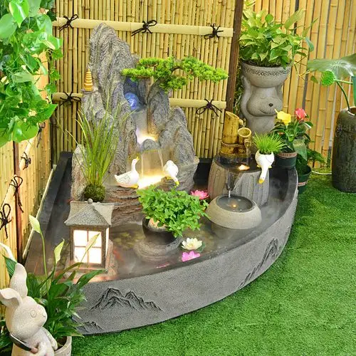 中式大型假山流水落地喷泉阳台花园庭院布置流水摆件