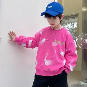 男大童卫衣新款粉色上衣2022爆款春秋款洋气儿童衣服帅气时髦炸街