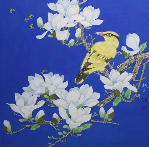 《玉兰黄鹂》 李晓明花鸟函授班作业