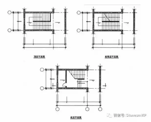 图为楼梯各层平面图示.