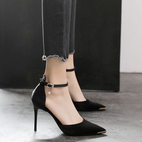 包头凉鞋女30小码313233大码41一43胖宽脚一字带细跟尖头高跟单鞋